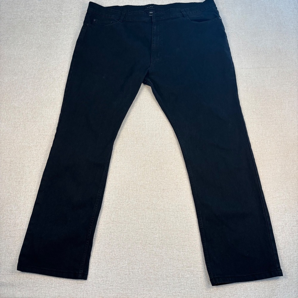 Image Mens Black Straight Leg Denim Jeans 42x32 Cotton Blend Stretch 5-pocket